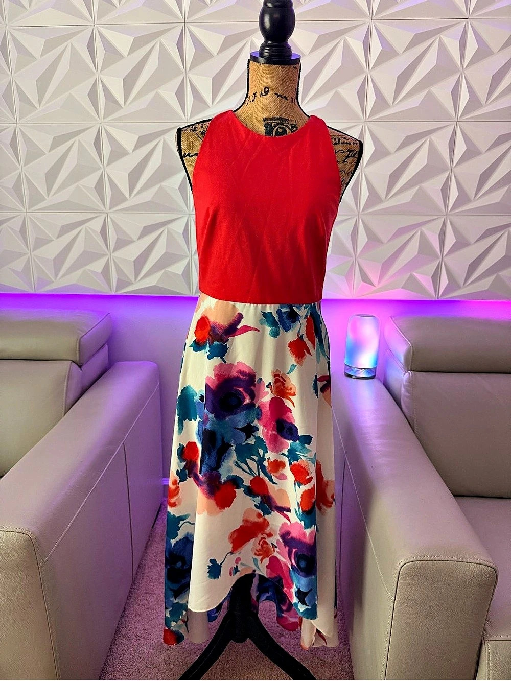 Vince Camuto Watercolor Floral Sleeveless Midi Dress | Size 8